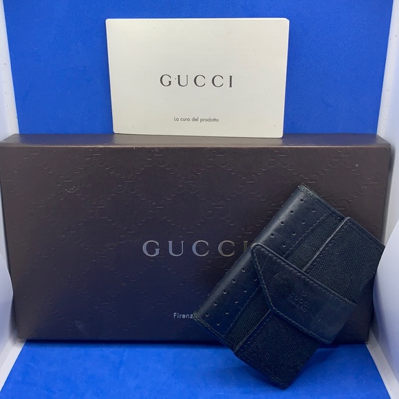 Gucci vintage black leather & Canvas key holder wallet - Picture 1 of 11